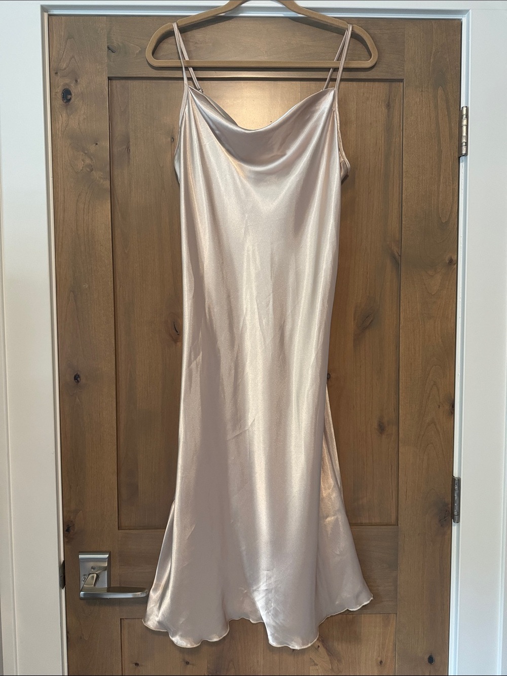 Bebe Satin Cowl Neck Midi Slip Dress Womens M champagne slinky Basic date night